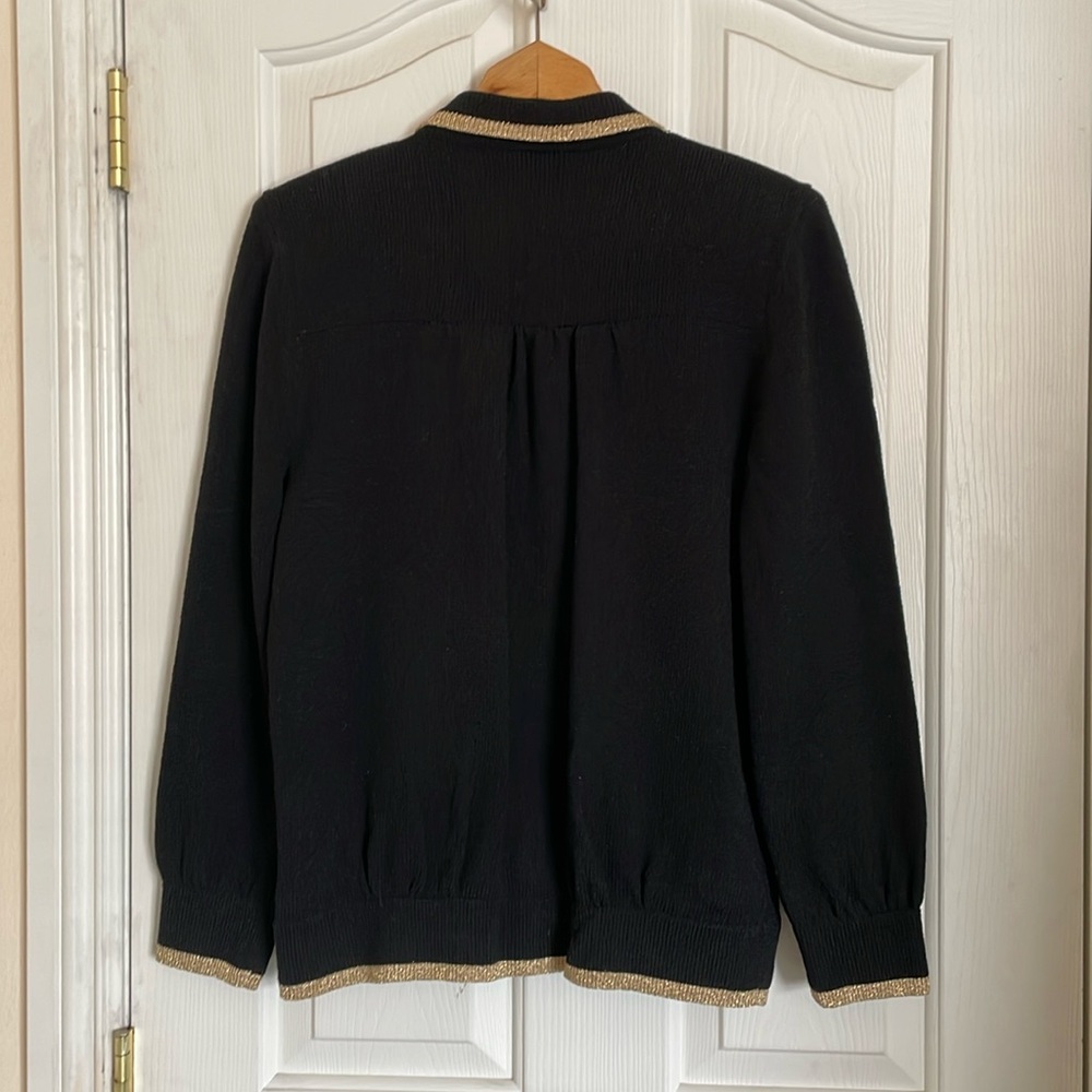 Vintage Don Sayres for Wellmore Black Gold Trim Wool Blend Knit Cardigan Sweater - Picture 3 of 9
